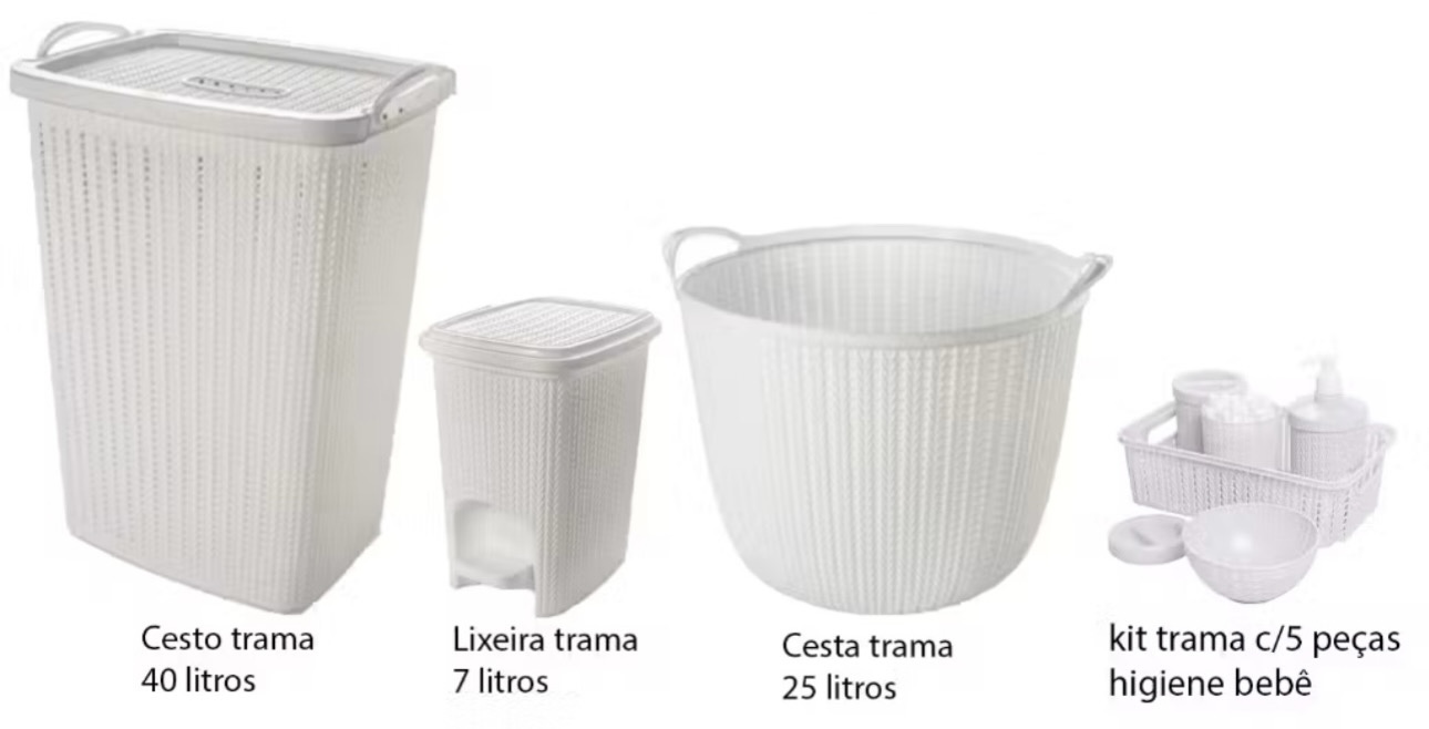 ￼Kit lavanderia = cesto 40L cesta 25L + lixeira de 7 litros + KIT DE HIGIENE BEBE 